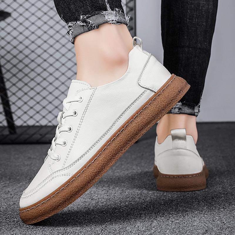 Men Top Layer Cow Leather Small White Shoes Casual Shoes Fashion Men Leather Sneakers Breathable Spring Men Designer Men Loafers