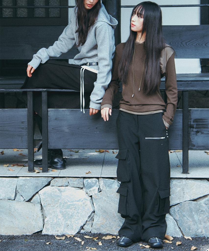PLACE STUDIO Winter Big Pocket Eyelet Waist Cargo Wide Hidden String Work Pants_2 Colors