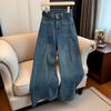 Женские джинсы с высокой посадкой, свободного А-силуэта, с широкими штанинами и большим разрезом штанины, 2025