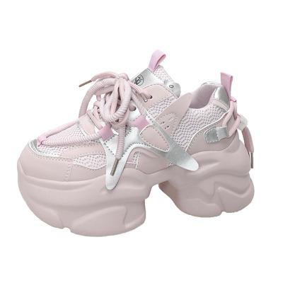 Модные 10 см осенне-весенние массивные кроссовки женские на шнуровке нескользящие спортивные туфли на платформе толстые туфли женские повседневные кроссовки на каблуках