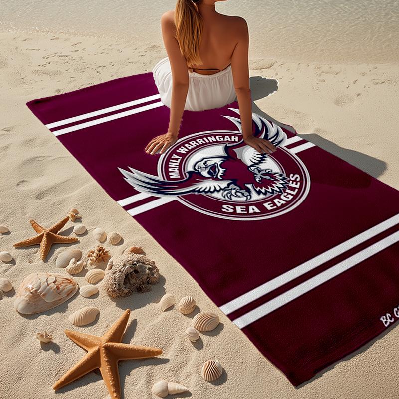 Manly Sea Eagles Crest Microfiber Beach Towel, Lightweight And Quick-Dry, for Summer Travel, Beach Essential, Swimming Pool
