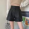 Женские шорты А-силуэта с высокой талией из ПУ-кожи кофейного цвета - Осенне-зимние, Повседневные, Свободный крой, Стиль "Hot Girl", Брюки-клеш, Вдохновленные стилем Маillard.