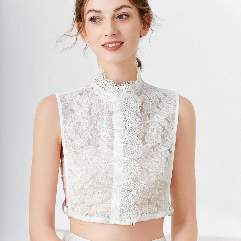Fashion Hollow Lace Fake Collar Half Shirt Blouse Collar Detachable Faux Collar White Removable Collar Decorative Neck Top