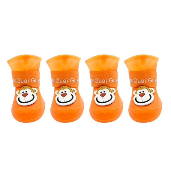 4 шт. Питомец Дождевые ботинки Принт обезьяны Водонепроницаемые Легкие Мультяшный узор Застежка-липучка Обувь для собак для улицы