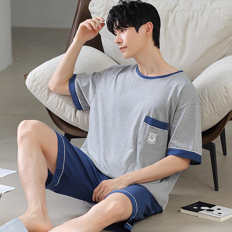 Летняя мужская пижама с коротким рукавом, модальный тонкий толстый повседневный свободный студенческий домашний костюм для молодых мальчиков, пижама Homme