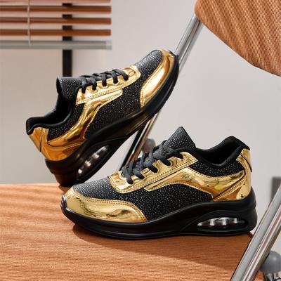 Зимние женские туфли на воздушной подушке, кожаный верх, низкий верх, золотистые, спортивная обувь из ЭВА с мягкой подошвой, легкие туфли больших размеров, обувь больших размеров