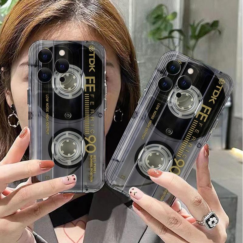 Retro Creative Audio Tape Pattern Case For Samsung Galaxy S25 S24 S23 S22 Ultra Plus S21 FE A56 A35 A55 A34 A54 A53 Clear Cover