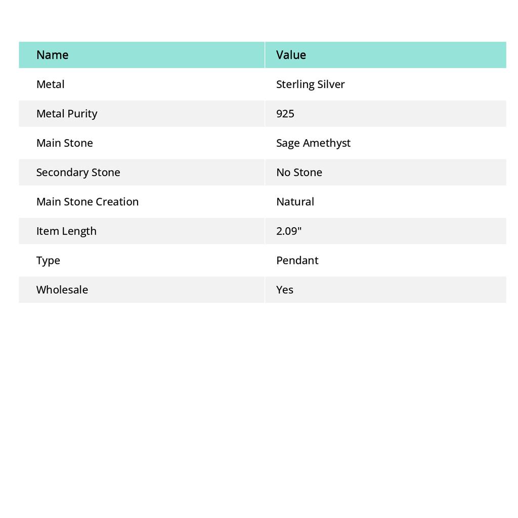 Natural Sage Amethyst Gemstone 925 Sterling Silver Jewelry Pendant 2.09" Z4a62