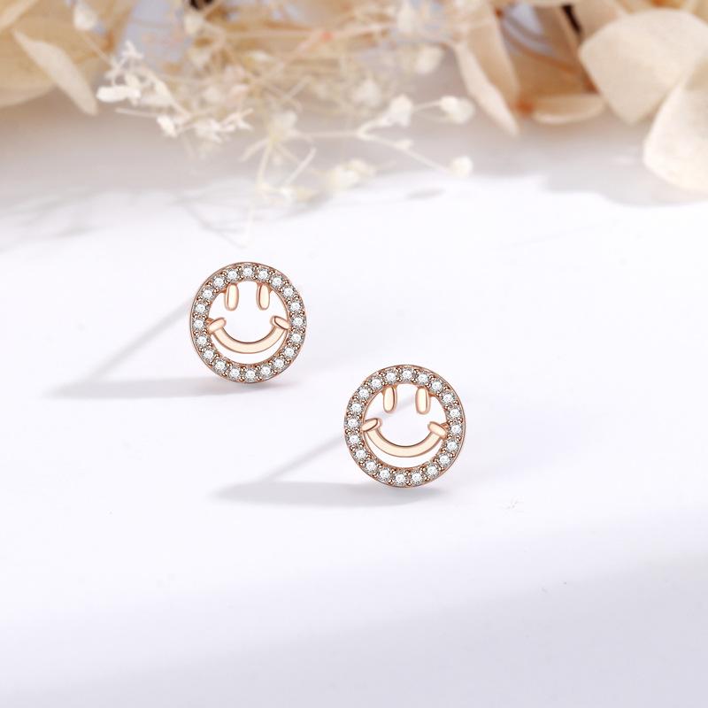 Серьги-эмодзи со смайликом и бриллиантами, женская корейская версия, индивидуальность, простой кампус, маленький, свежий, милый, ювелирные изделия для ушей