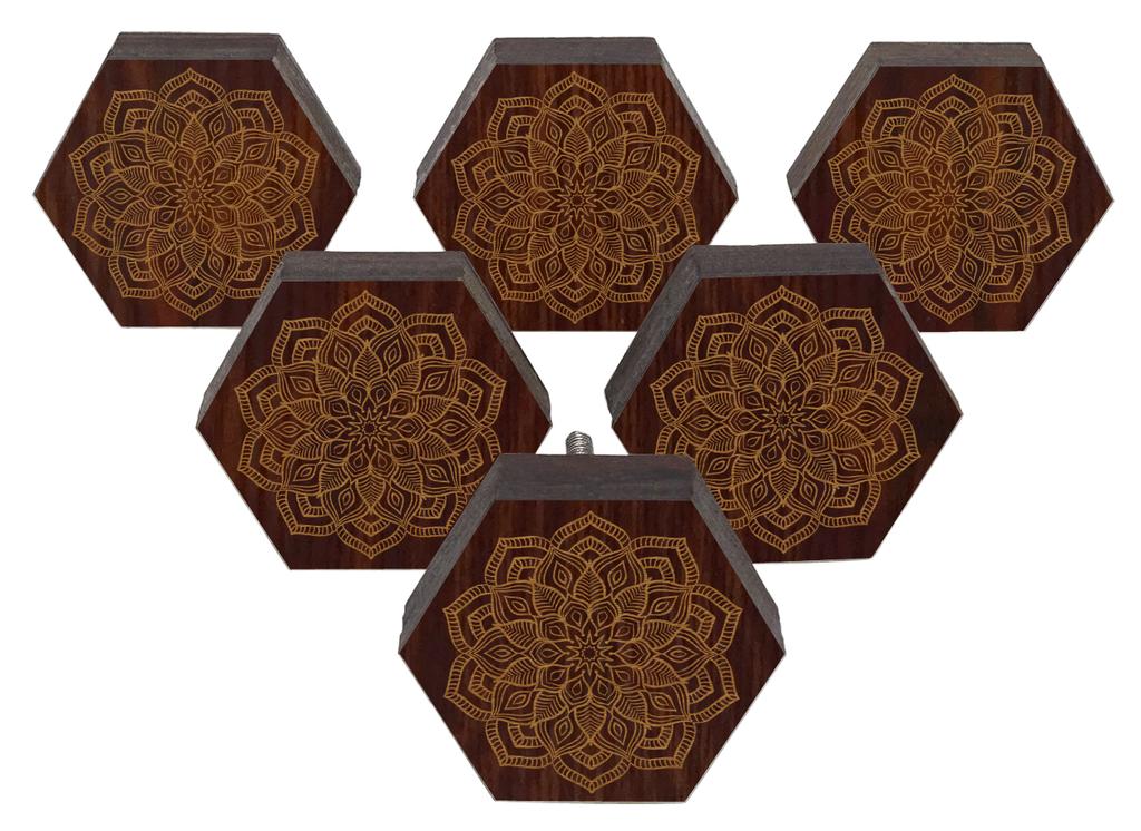 IBA Indianbeautifulart Brown Engraved Knobs Pack of 10 Wooden Wardrobe Door Knobs Drawer