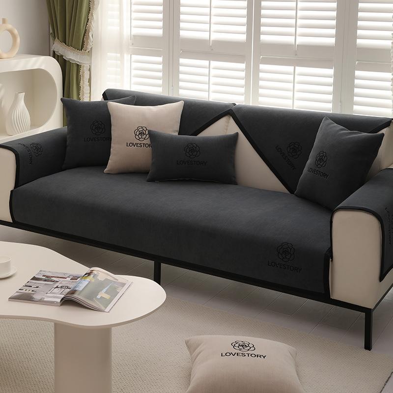 Panda Embroidered Sofa Cushion Chenier Four-Season Universal Non-Slip Sofa Cover, High-Grade Seat Cushion Leather Sofa Back Towel
