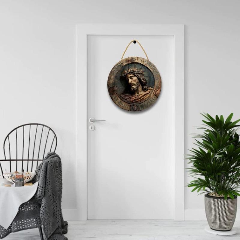 Религиозный настенный декор Иисус Христос Художественная работа Деревянная картина Настенные художественные картины Деревенский настенный декор Деревянный домашний знак Настенный декор Плакат с веревкой для Livin