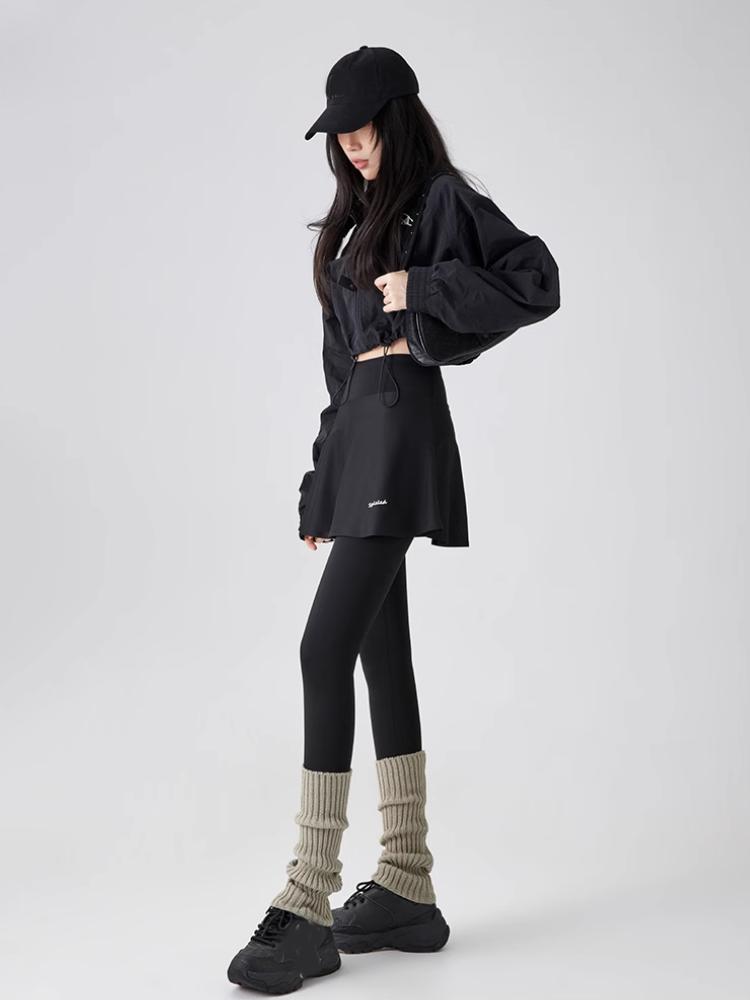 Флисовые леггинсы, осенне-зимняя юбка-трапеция, теплые искусственные двухсекционные брюки с изображением акулы, женские спортивные бесшовные леггинсы с высокой талией для йоги