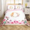 Initial Letter A Duvet Cover for Boys Girls Floral Monogrammed Bedding Set Romantic Rose Alphabet Quilt Cover with 2 Pillow Case