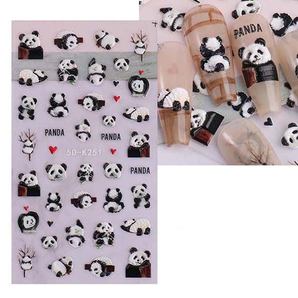 Наклейки для ногтей с пандой, мультяшные аксессуары для ногтей, рельефные наклейки для ногтей, подарок