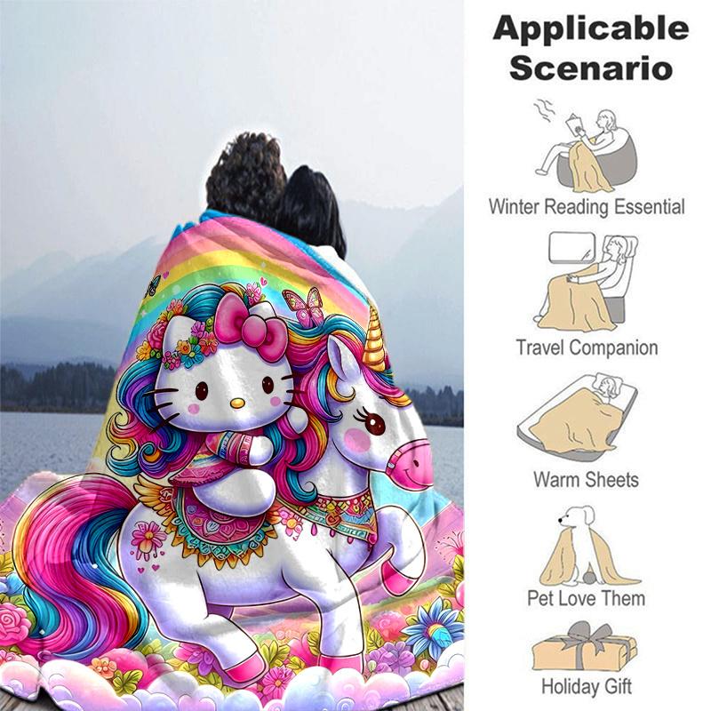 1pc Hello Kitty as a Rainbow Unicorn Blanket Soft Warm Throw Blankets for Home Decor Gift, Living Room, Travel, Camping, Car Blankets, Beach, Office N