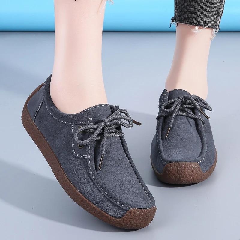 Замшевая женская повседневная обувь, кроссовки на плоской подошве со шнуровкой, женские мокасины, дизайнерские лоферы, женская обувь