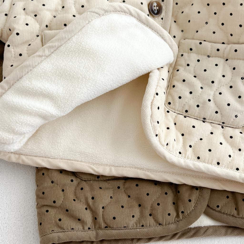 Children's Cotton-padded Coat 2024 Winter Infant Baby Polka Dot Corduroy Thickened Hooded Cardigan Cotton-padded Jacket