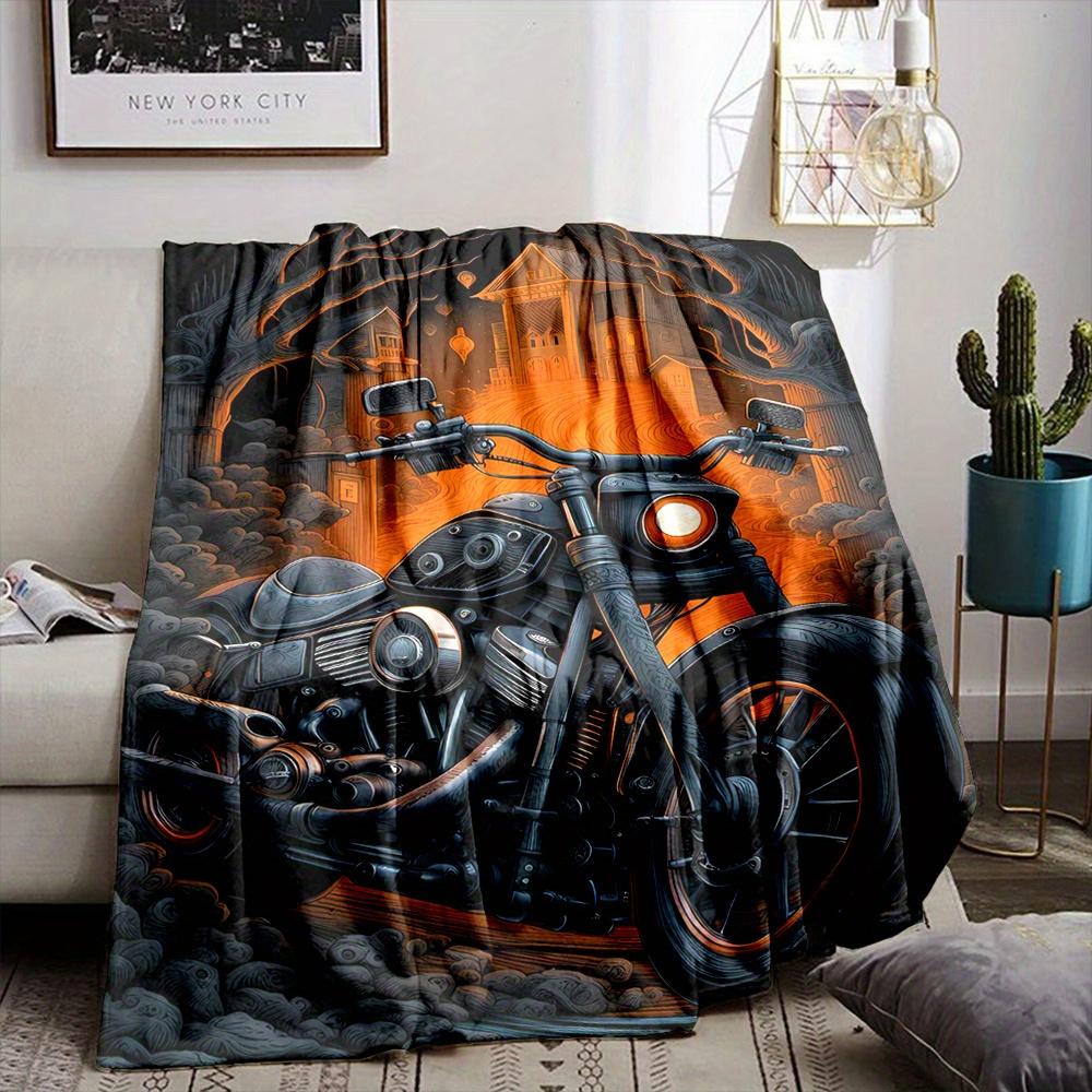 Custom Motorcycle Blanket Vintage Bike Biker Design Personalized Name Fleece Throw All Season Soft Warm Bedding Home Decor Gift