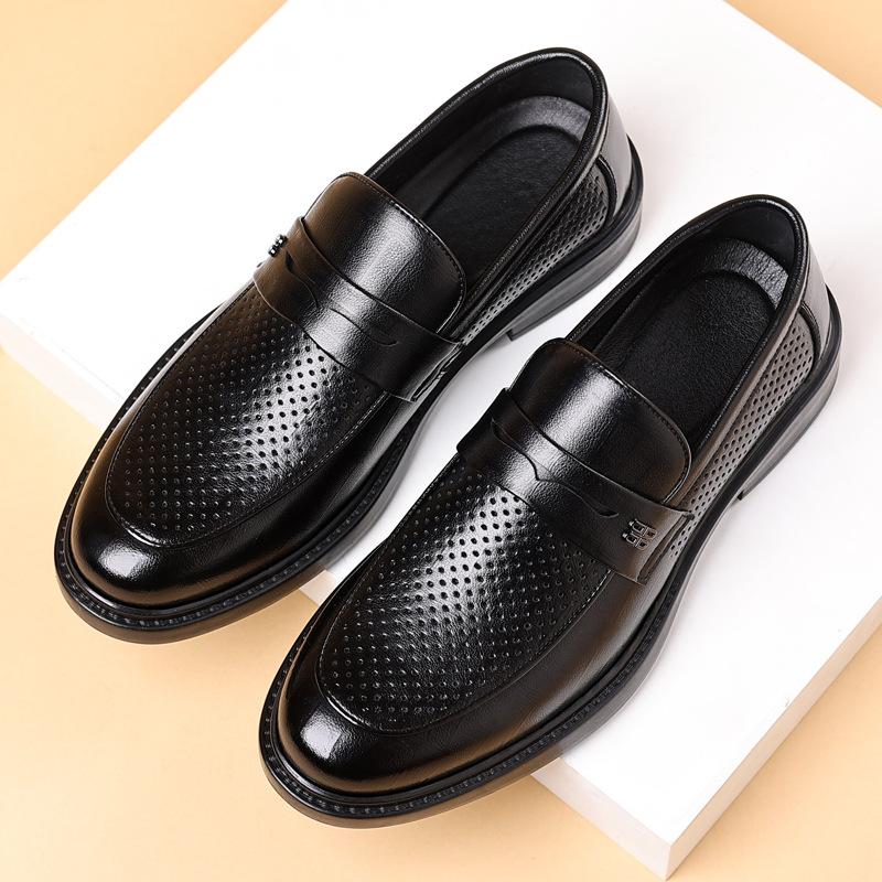 Лоферы Модные Деловые Платье Однопедальные Кожаные Туфли Мужские Полые Дышащие Корейское Издание Туфли Дуду
