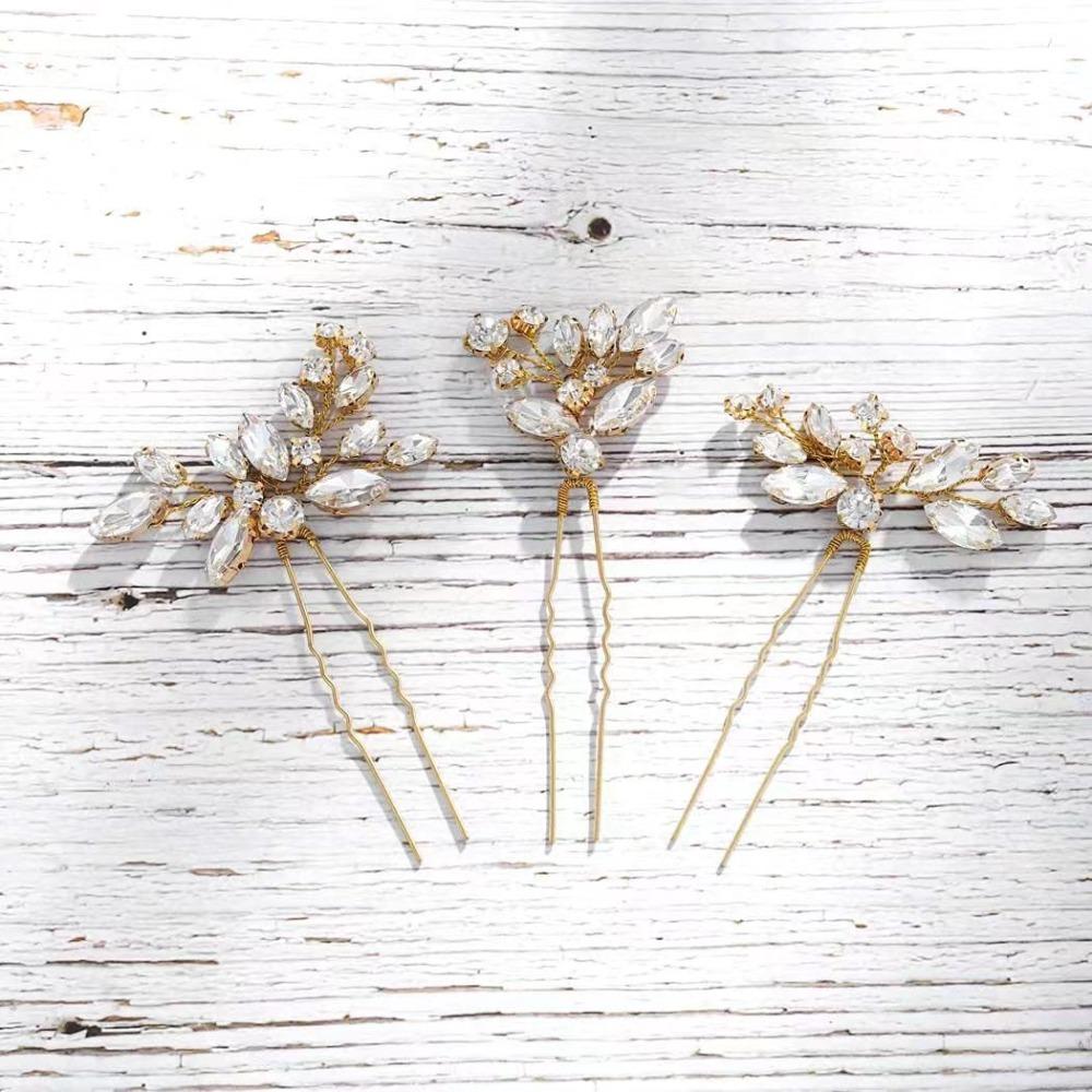 3pcs Handmade Rhinestone Hairpin Sparkling Women Tiara Stylish Bride Hair Accessories Girl