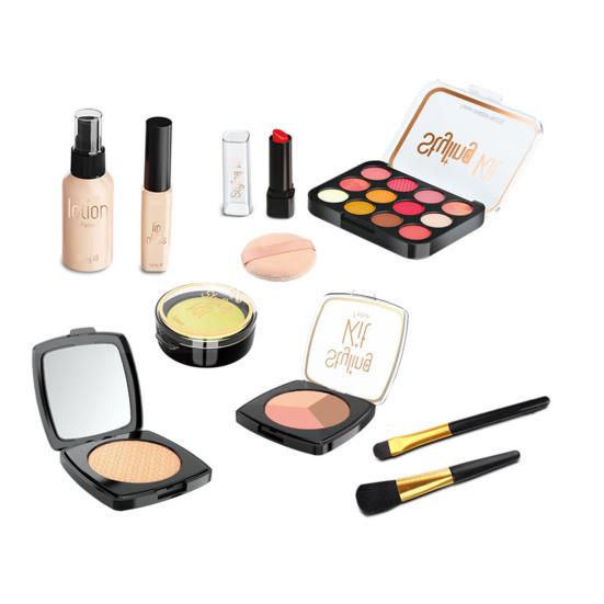 10Pcs Kids Makeup Kit for Girls Pretend Play Cosmetic Set with Eyeshadow Palette Lipstick Mirror More Washable