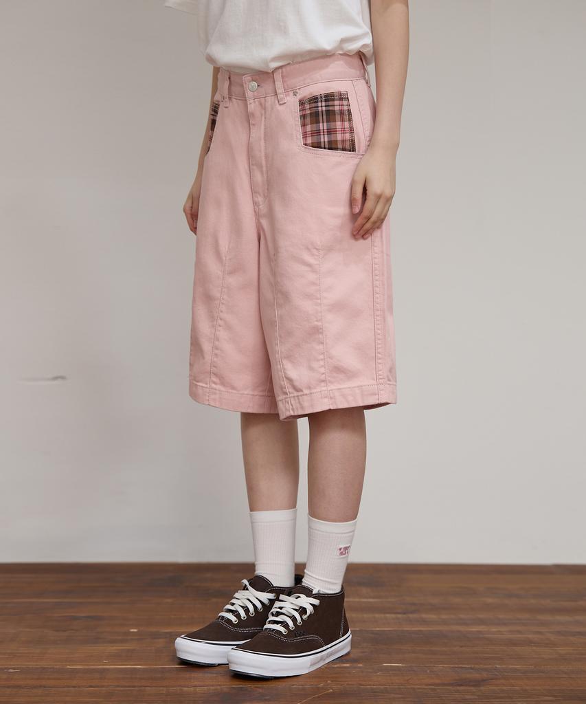 WAIKEI Check Applique Half Pants Pink