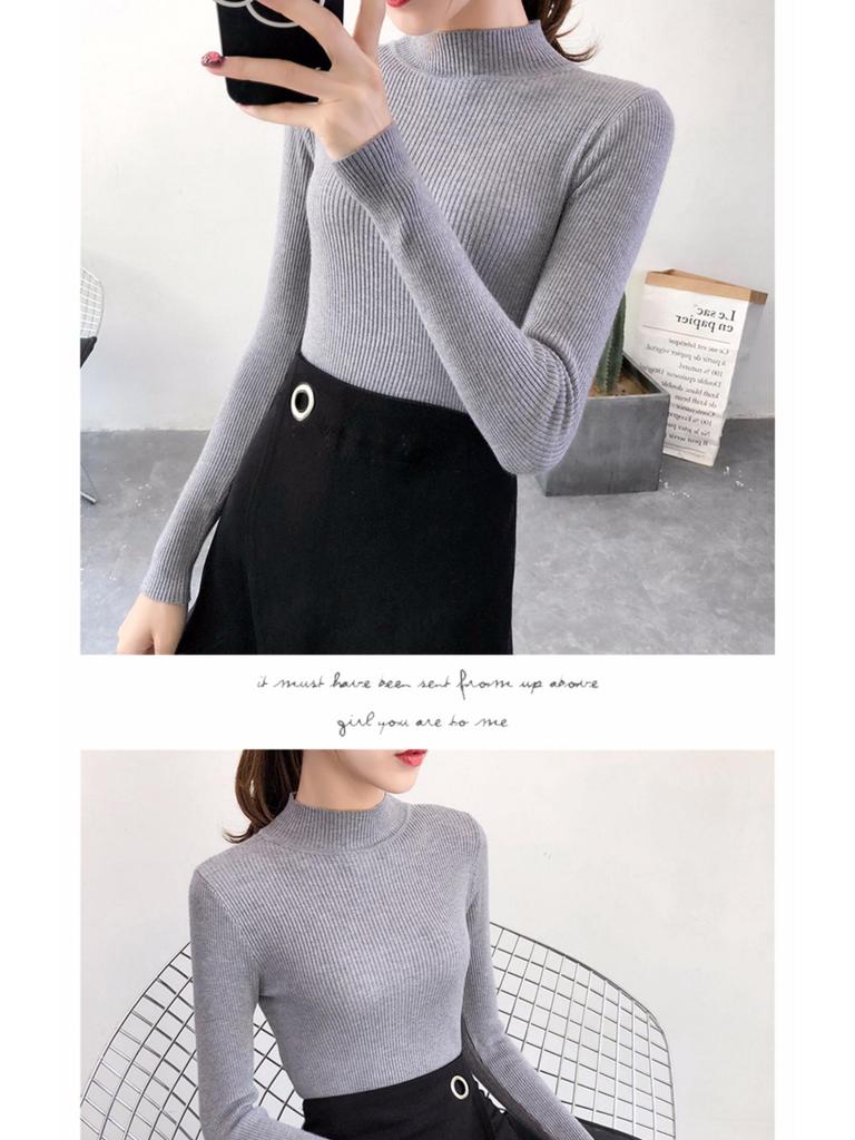 Женский черный облегающий вязаный свитер с полувысоким воротником 2022 года на весну и осень