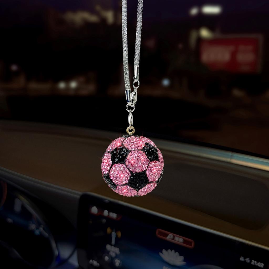 1x Bling Rhinestone Football Car Pendant, Crystal Soccer Rearview Mirror Hanging Ornament,6 Colors