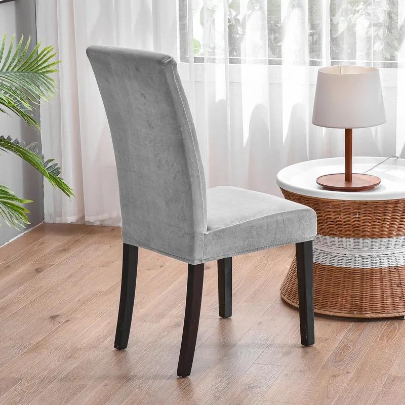 Мягкий бархатный чехол для обеденного стула, универсальный чехол для длинного стула, эластичный защитный чехол для сиденья для столовой, домашнего декора