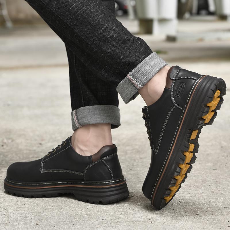 Модные мужские кожаные туфли с круглым носком, повседневные, удобные, на шнуровке, на толстой подошве, мужские туфли-оксфорды, противоскользящие, удобные для ношения на открытом воздухе, мужские туфли