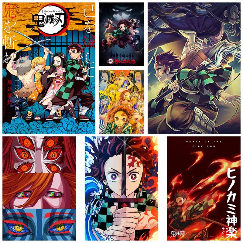 Японский комикс фильм «Убийца демонов» поезд «Муген» аниме-постеры Kimetsu No Yaiba Белый бумажный постер Художественная роспись настенное украшение Фреска Домашний декор