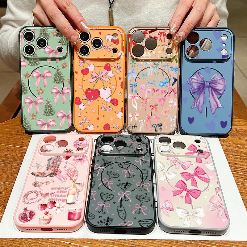 Чехол с узором из разноцветных бантиков Для iPhone 17 Pro Max Гибридный TPU+PC Магнитный Для Magsafe Матовая крышка Для iPhone 16 Pro Max 15 14 13