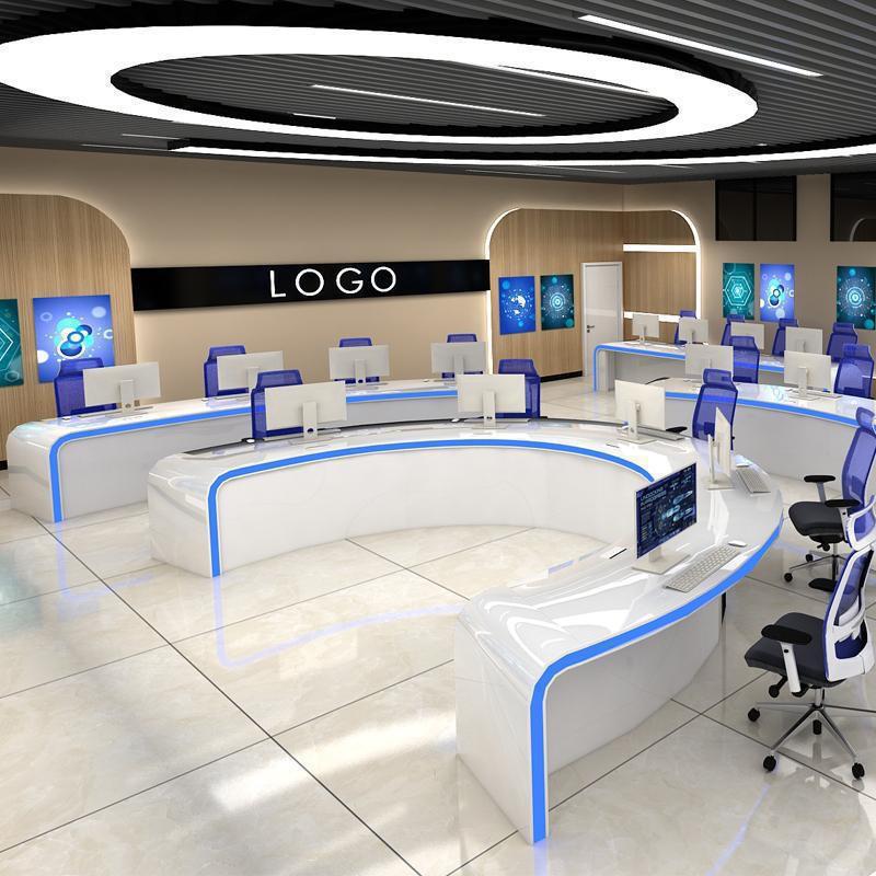 High-Grade Curved White Control Desk: Command, Dispatch & Monitoring Console