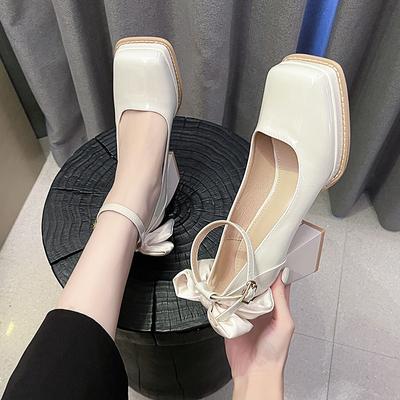 Мэри Джейн Женские Туфли Квадратный Носок Неглубокие С Пряжкой Женские Элегантные Модные Туфли на Высоком Каблуке Женские Вечерние Туфли-Лодочки на Платформе