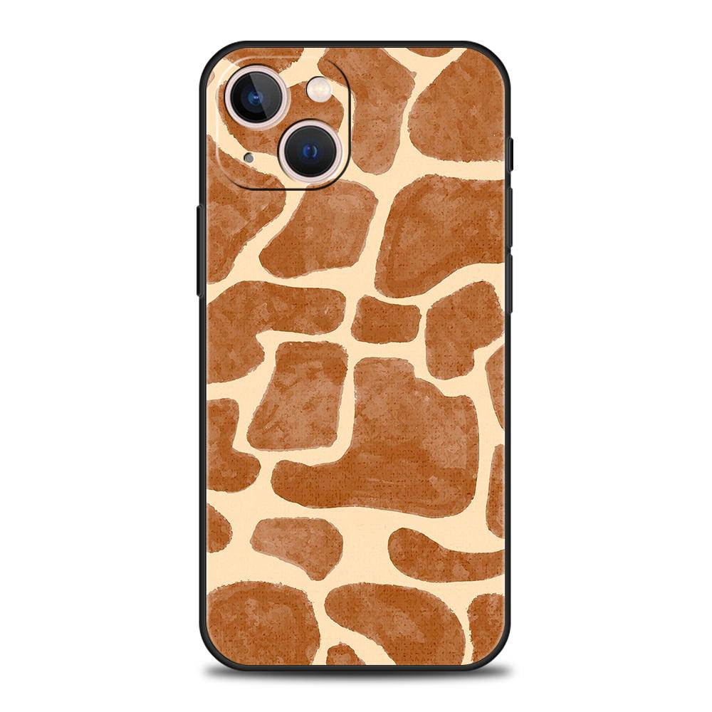 Роскошный мягкий чехол из ТПУ для iPhone 16 11 15 14 Pro MAX 12 13 7 8 Plus X XR XS SE 2022 Черный чехол с изображением жирафа