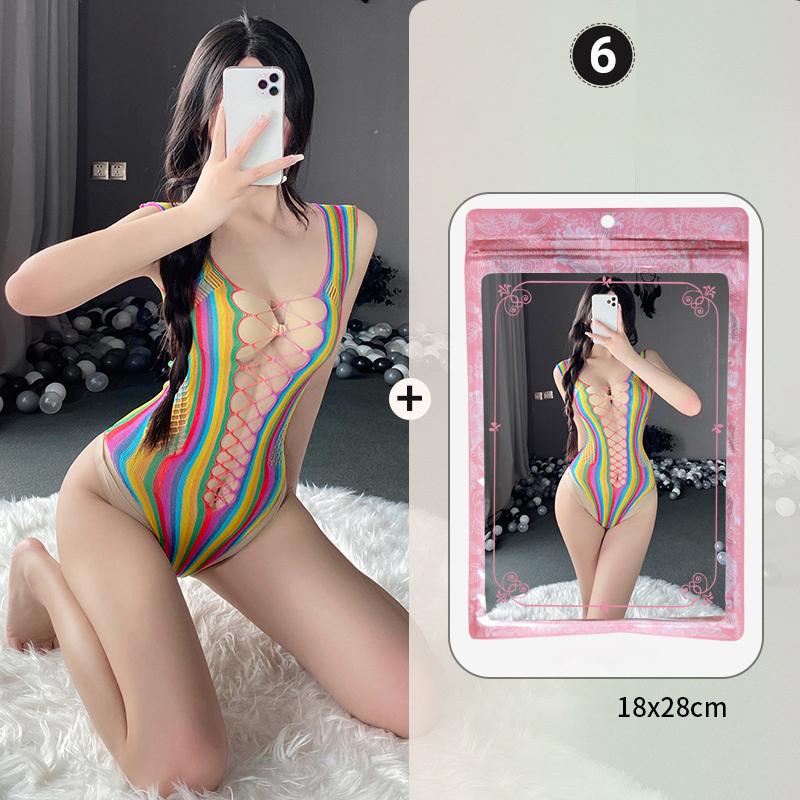 Sexy Lingerie For Women Lace Stockings Floral Fishnet Bodysuits Seamless Fishnet Chemise Rainbow Nightwear Mesh Hole Dress
