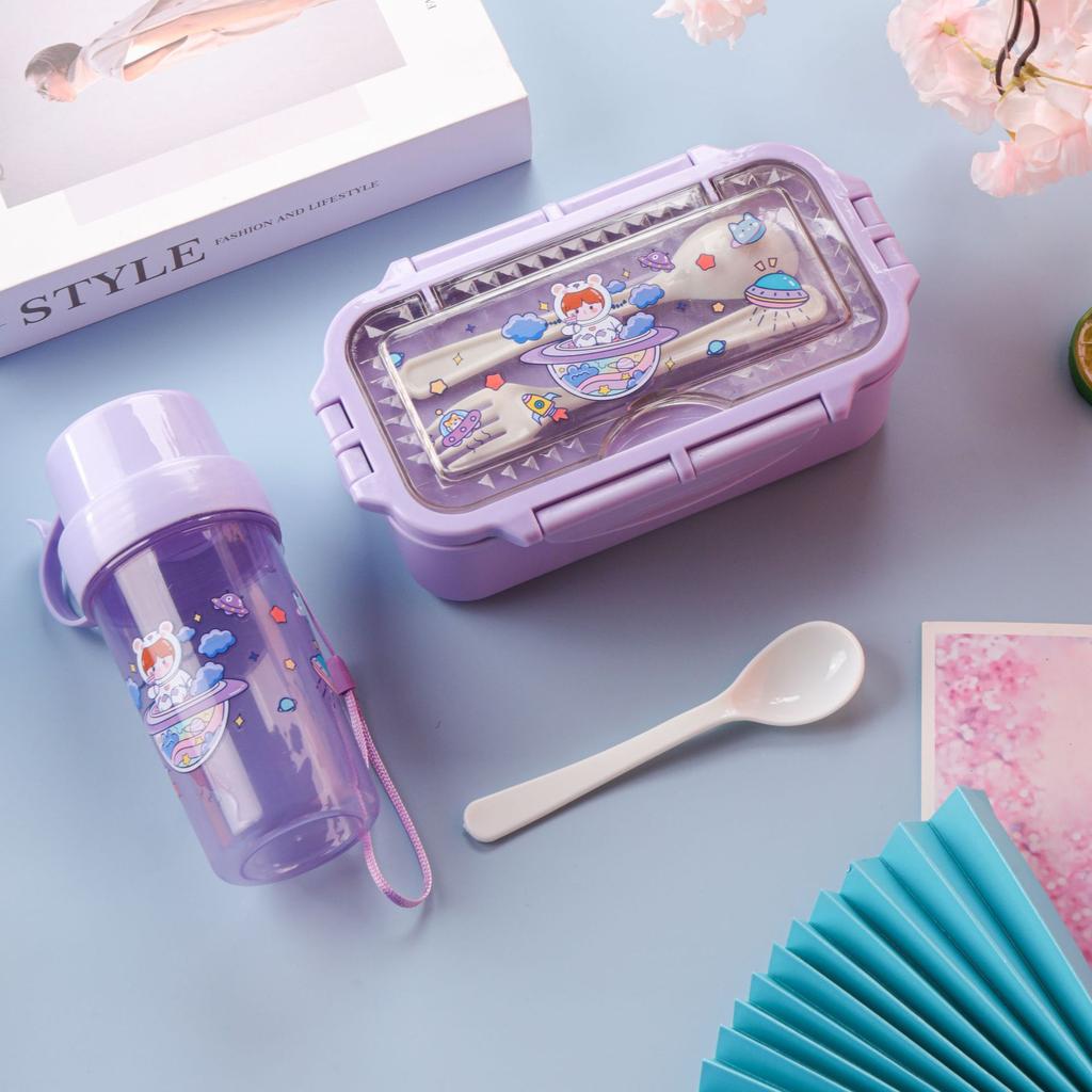 Детский набор ланчбокса и кружки, мультяшный пластиковый бенто-бокс с посудой, контейнер для хранения еды, пригодный для микроволновой печи, школьный контейнер для перекуса
