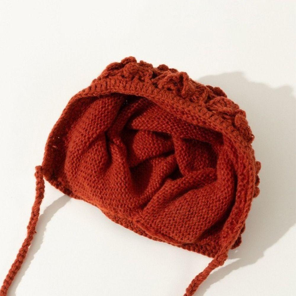 Защита ушей Осенне-зимняя шапка Однотонная детская шапка Винтажная шапка ручной вязки Девочка