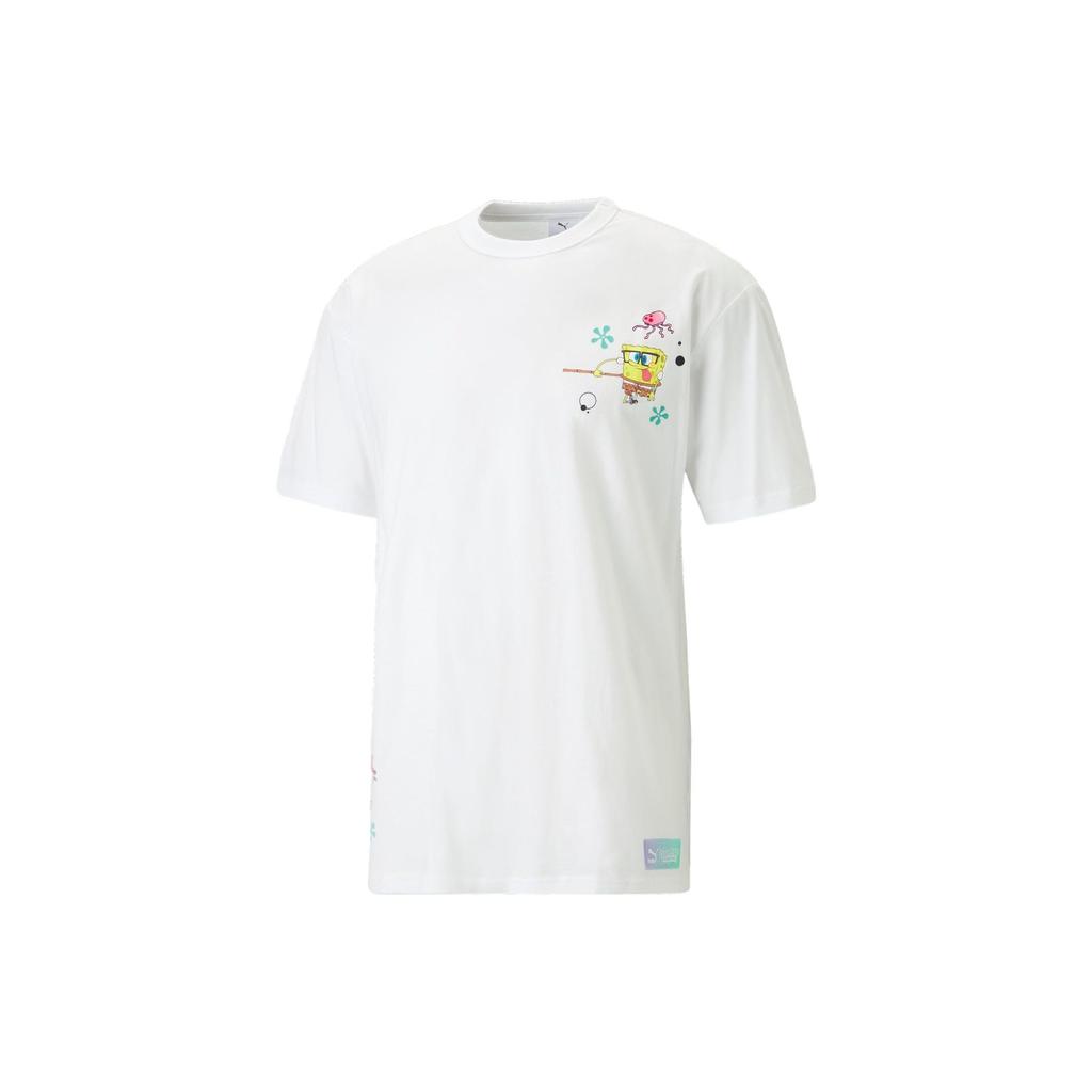 Puma X SpongeBob SquarePants Cartoon Print Crew Neck Short Sleeved T-Shirt Unisex Tops White 620691-02