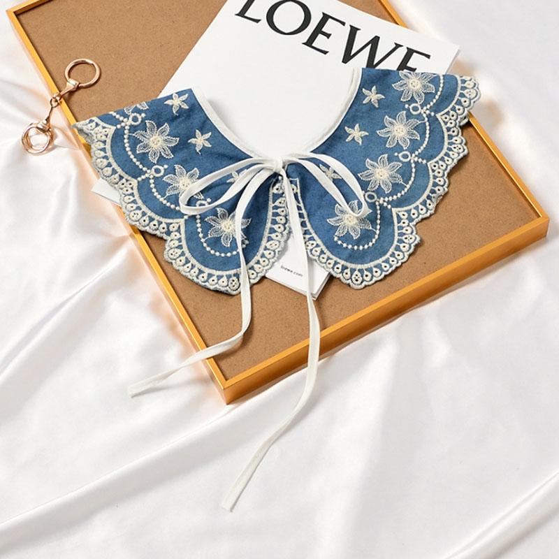 Lace Fake Collar Women Detachable Collars For Women False Collar Embroidery Floral Lolita Lapel Half Shirt Shawl Wrap Decoration