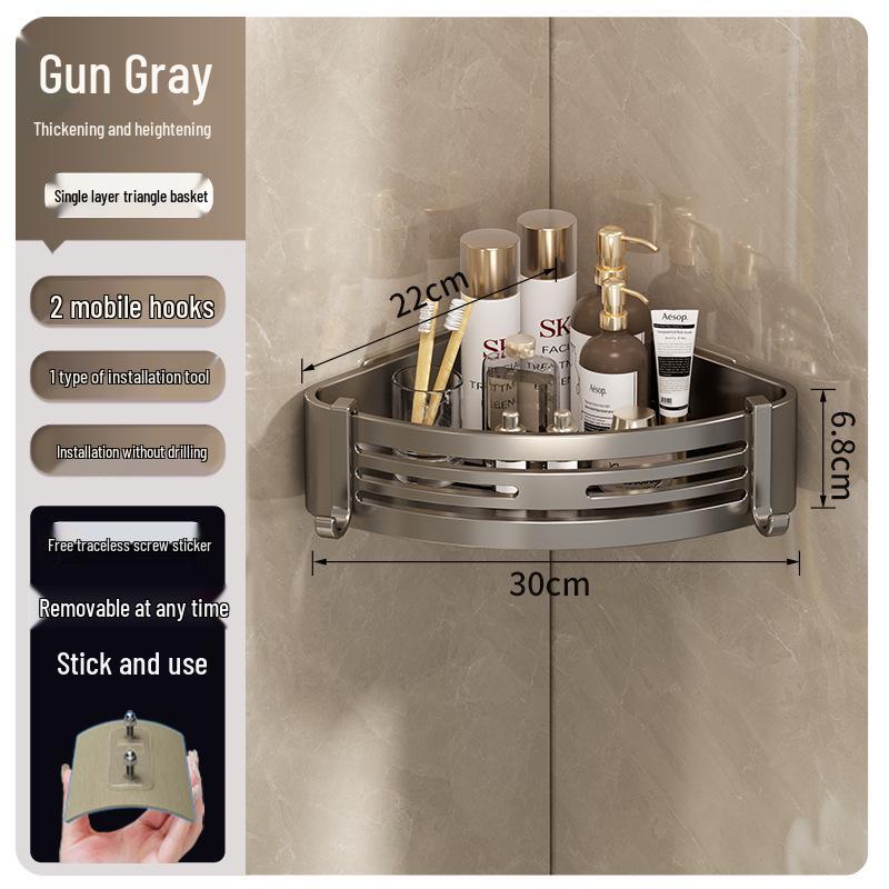 Gunmetal Punch-Free Space Aluminum Corner Bathroom Shelf