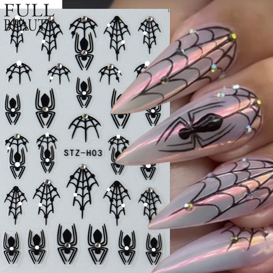 New nail art stickers ins halloween dark series spider web spider with diamond nail art stickers