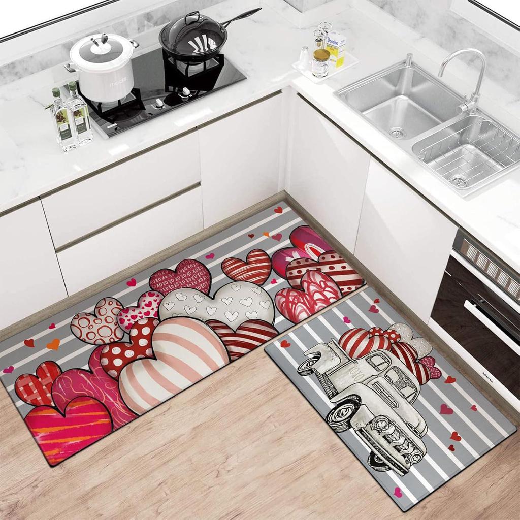 Прочный комплект нескользящих ковриков для кухни и ванной на День святого Валентина