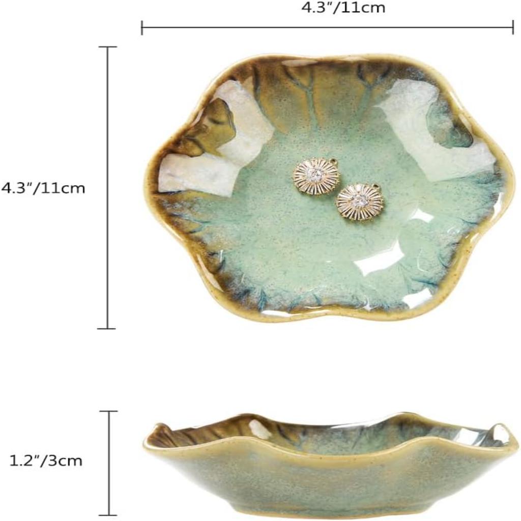 LOTUS LEAF JEWELRY TRAY - Ceramic Ring Holder Small Key Bowl Organizer Dish for Mom Friend Sister Jewelry Not Included 2pcs