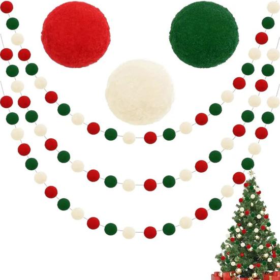 Christmas Ornament 20 Ball Cute Pastel Pompom Strings Colorful Pom Pom Garland for Holiday Parties Home Decoration