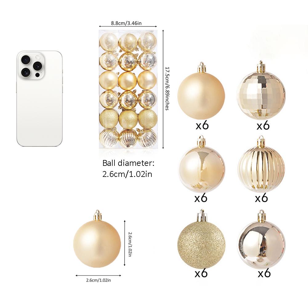 Пластиковые рождественские шары, 72 шт. 2,6 см Рождественские елочные украшения Подвесные шары Рождественские елочные безделушки для Нового года Рождественский елочный декор