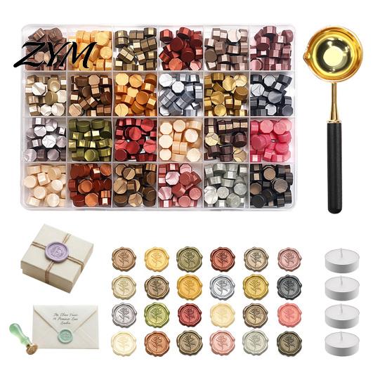 Vintage Letter Sealing Wax Seal Kit, with Beads Melting Spoon And Candles Set, Stamp for DIY Crafting Wedding Invitations Gift Craft Lovers