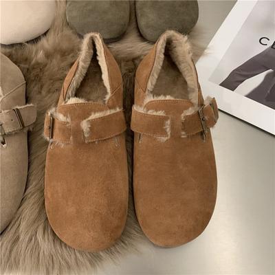 Ретро обувь женская осенне-зимняя новая на плоской подошве бархатная теплая ленивая обувь-однопедаль обувь на мягкой подошве