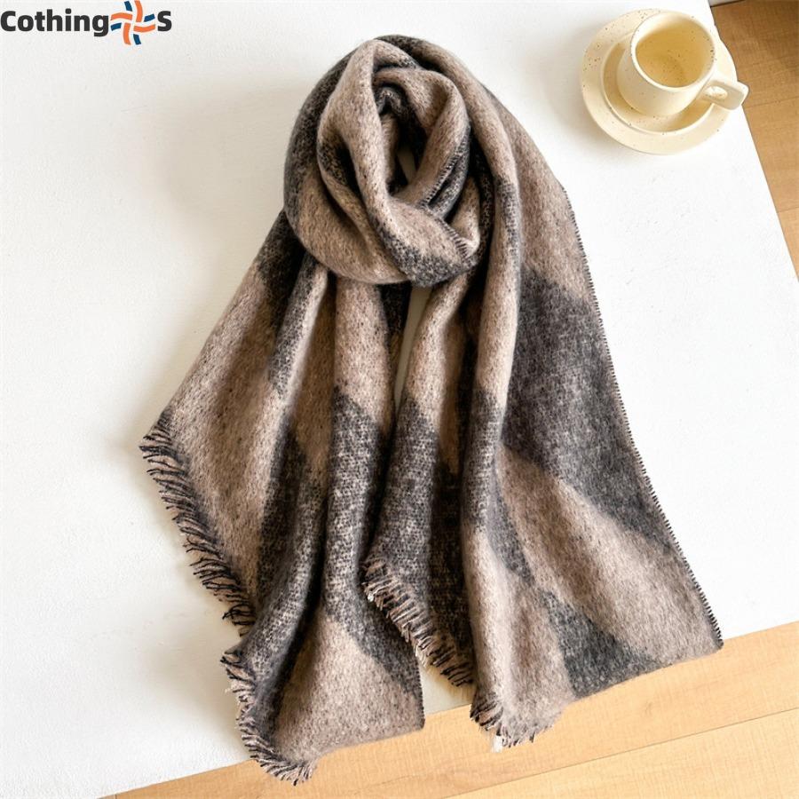Checkerboard Checkerboard Scarf Faux Cashmere Fall and Winter Padded Fur Side Paragraph Thickened Warm Plush Scarf